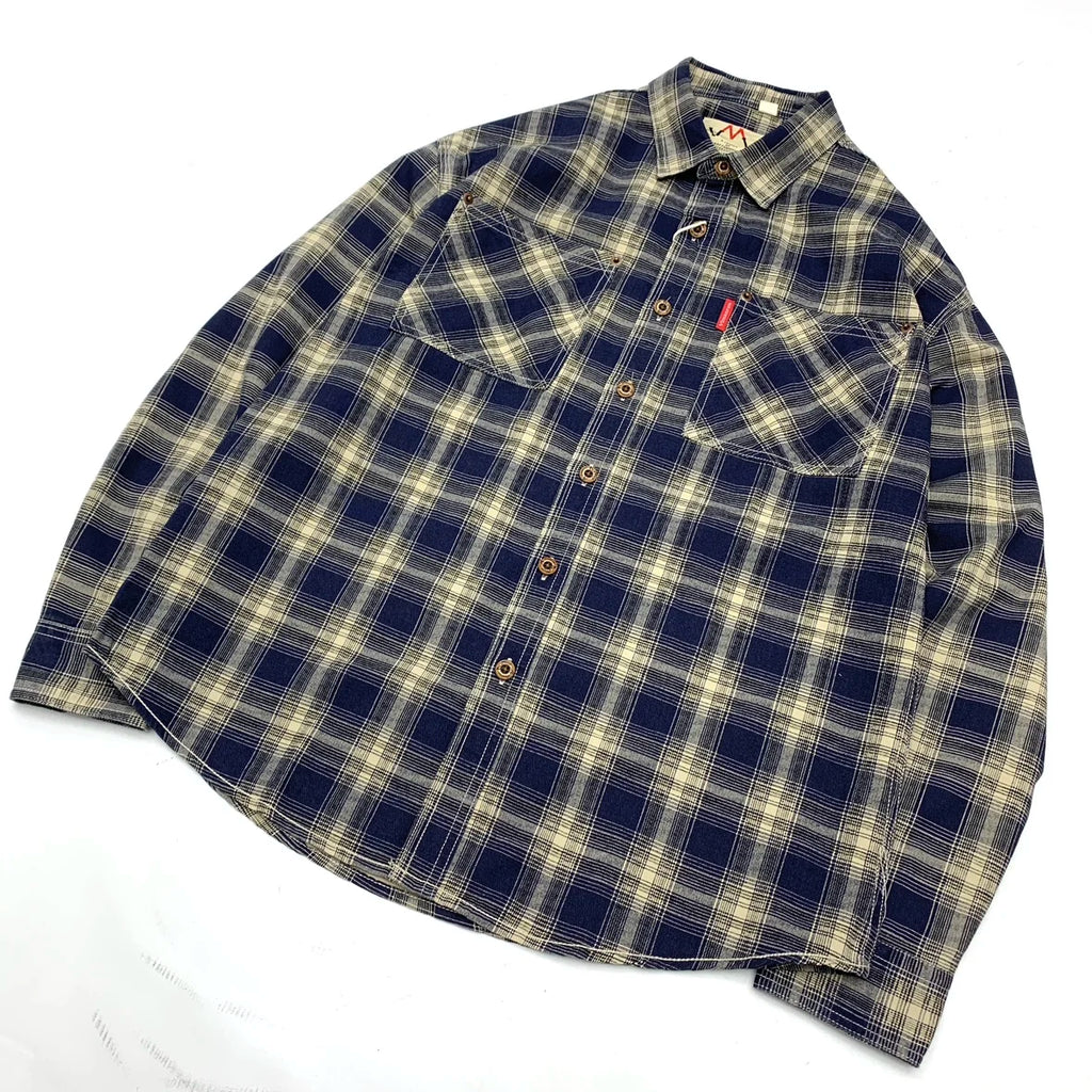 2025 Autumn New Japanese Retro Long-Sleeve Turn-down Collar Plaid Shirt Men's Fashion 100% Cotton Washed Loose Casual Blouses
