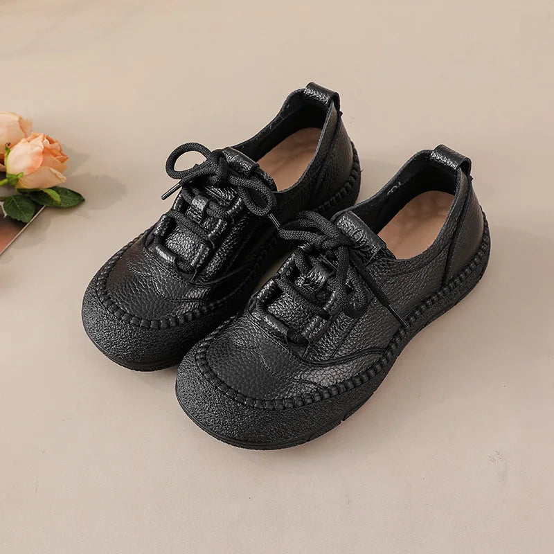 New real leather handmade shoes for women all season oxfords flats woman laced up moccasins cozy mom boat shoes round toe flats