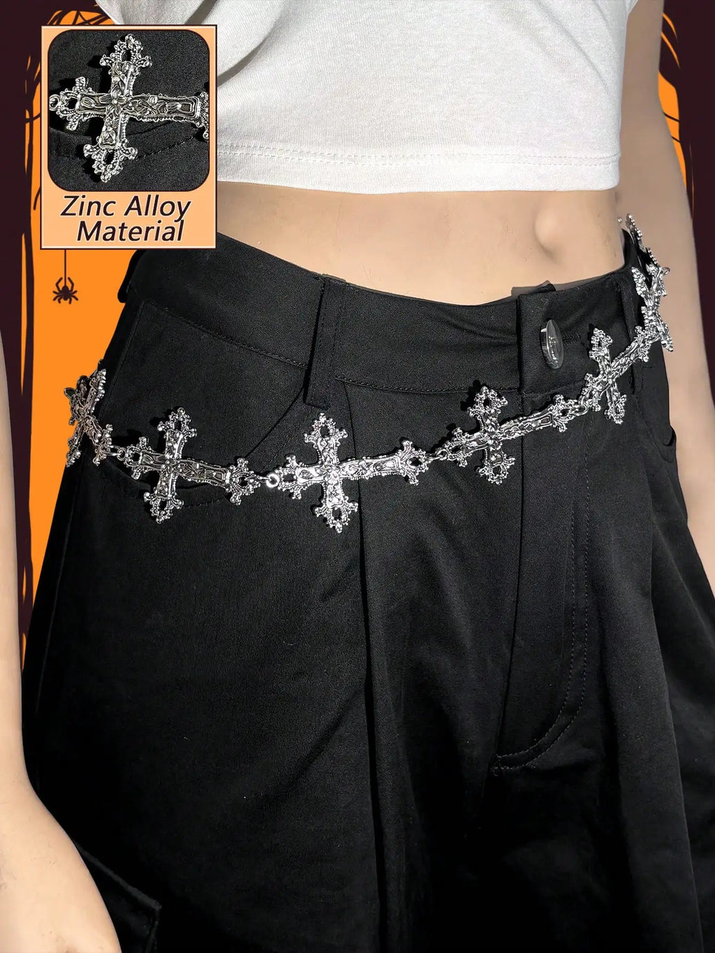 HERSHINE 1-piece women's fashion silver cross metal waist chain, Y2K gothic punk rock hip hop cosplay accessory，spring，summer