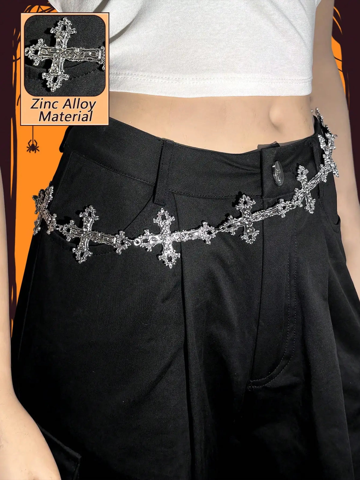 HERSHINE 1-piece women's fashion silver cross metal waist chain, Y2K gothic punk rock hip hop cosplay accessory，spring，summer