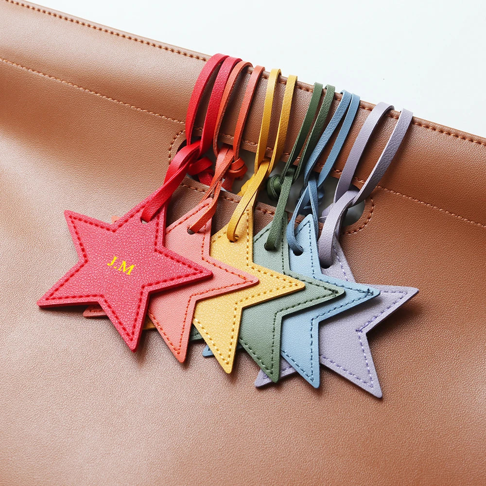 Custom Name Handbag Pendant Cute Star PU Leather Fashion Accessories Wholesale Engrave Initials Travel Luggage Tag Creative Gift