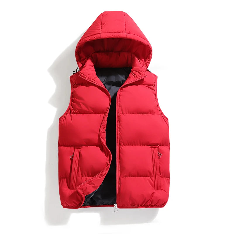 Autumn Winter Men Hooded Thicken Casual Sleeveless Vests Jackets Coat Mens Detachable Hat Waistcoat Vest Man Cotton Outwear Vest