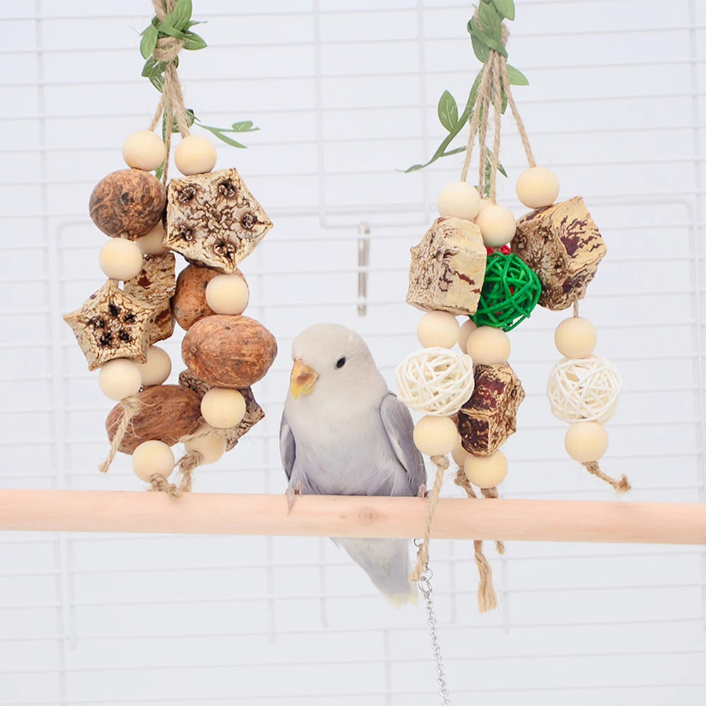 1PC Random Color Wood Hanging Parrot Chewing Swing Toy for Pet Bird Conure Parakeet Cockatiel Lovebird Birdcage Hanging Bite Toy
