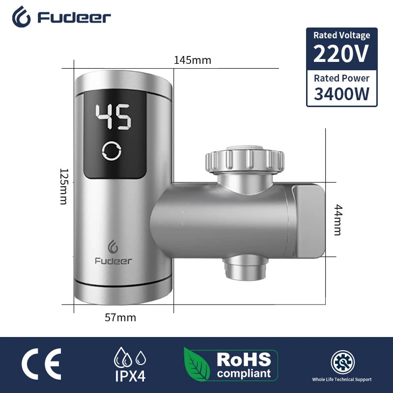 Fudeer Electric Water Heater Tap Instant Hot Water Faucet Heater Cold Heating Faucet Tankless Instantaneous Water Heater