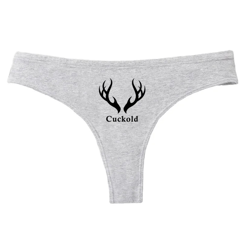 Cuckold Heart with Antlers G-string Women's Cotton Thong Breathable Comfortable Female Underwear Girls Hot Panties Sexy Lingerie