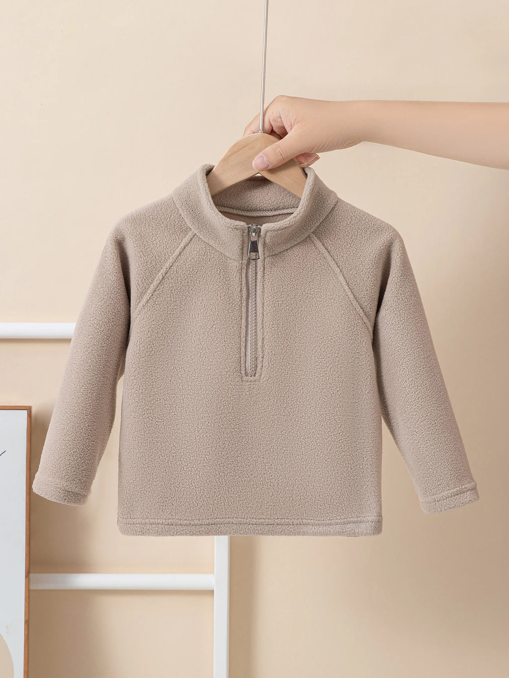 Girls Boys Autumn Winter New Hoodie Warm Leisure Tops Zipper Pullover Solid Color Long Sleeve Stand Collar Design  