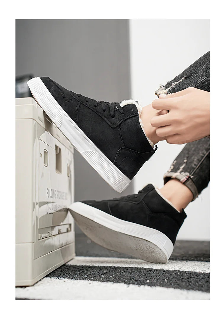 Plus-size men's high-top cotton shoes, men's winter warm fleece-lined casual sneakers, foreign trade fashion sports shoes