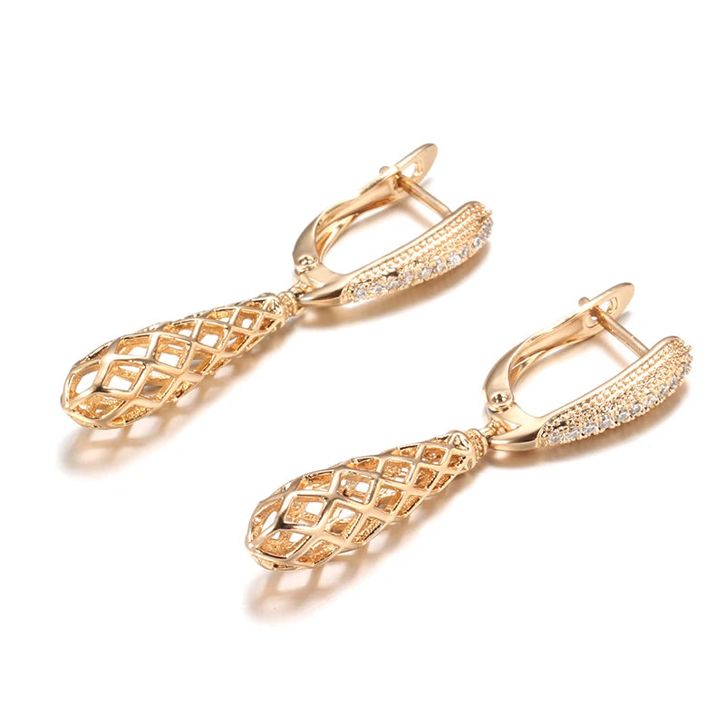 Hot Fashion Glossy Earrings for Women 585 Rose Gold Simple Weaving Dangle Earrings Ethnic Bride Wedding Jewelry 2022 New