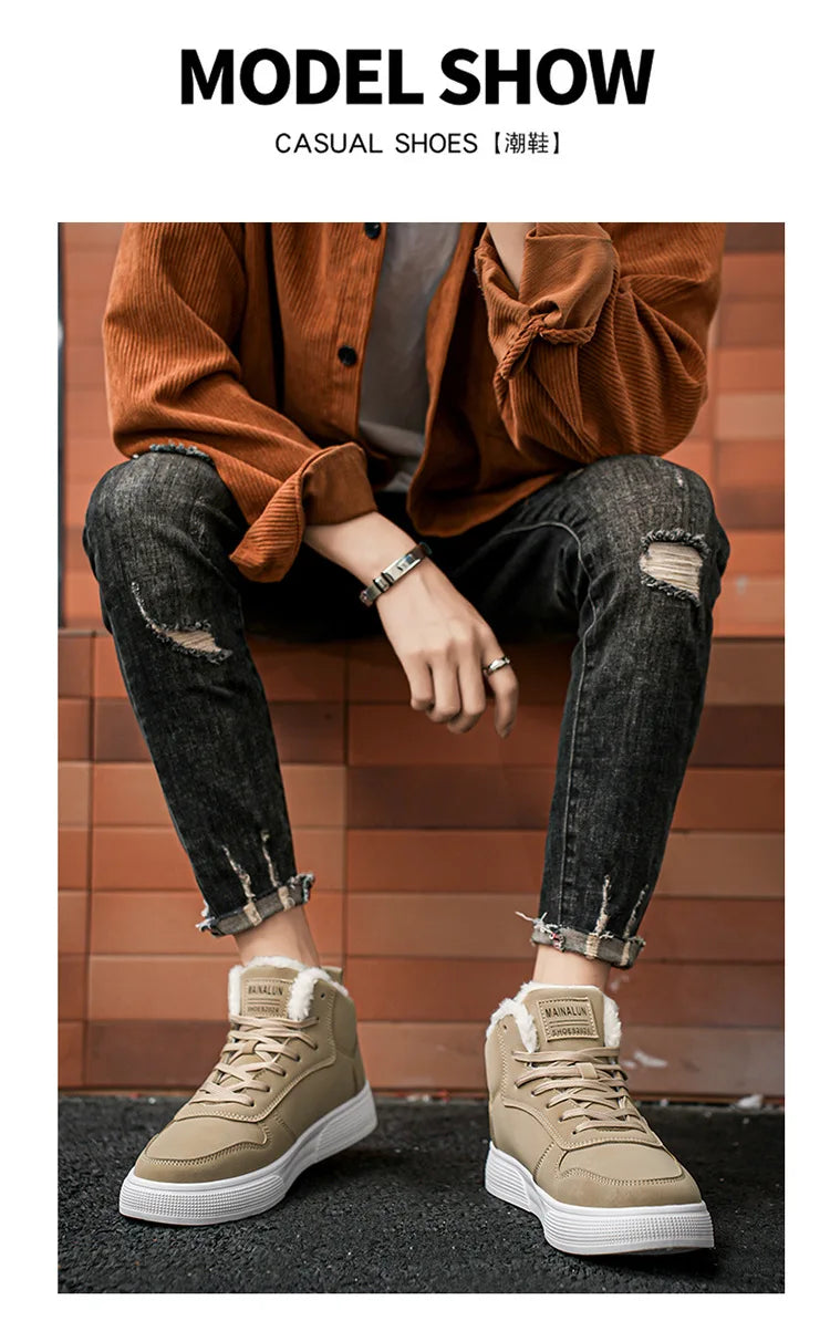 Plus-size men's high-top cotton shoes, men's winter warm fleece-lined casual sneakers, foreign trade fashion sports shoes