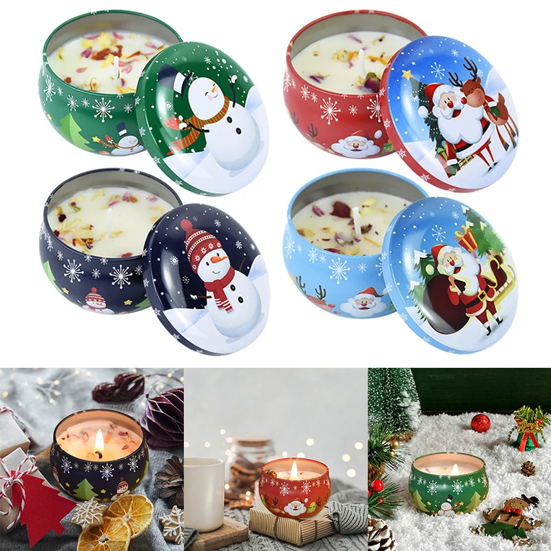 1PC Christmas Aromatherapy Candle Tinplate Rose Goji Berry Blood Orange Lavender Vanilla Gift New Year Party Home Decoration
