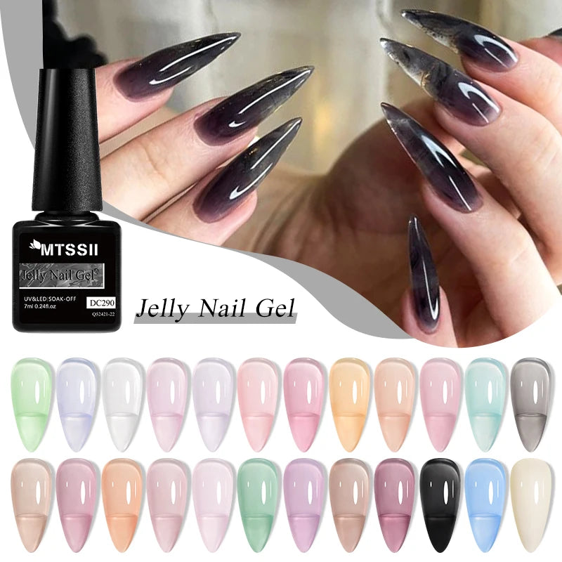Mtssii 7ML Jelly Nude Gel Nail Polish Summer Light Pink Peach Translucent Color UV Light Cure Gel Varnish Nail Art DIY at Home