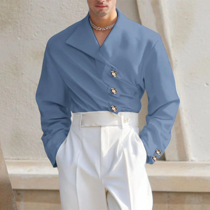 INCERUN Men Irregular Shirt V Neck Long Sleeve Solid Color Men Clothing Loose Pleated Streetwear 2025 Casual Irregular Shirts