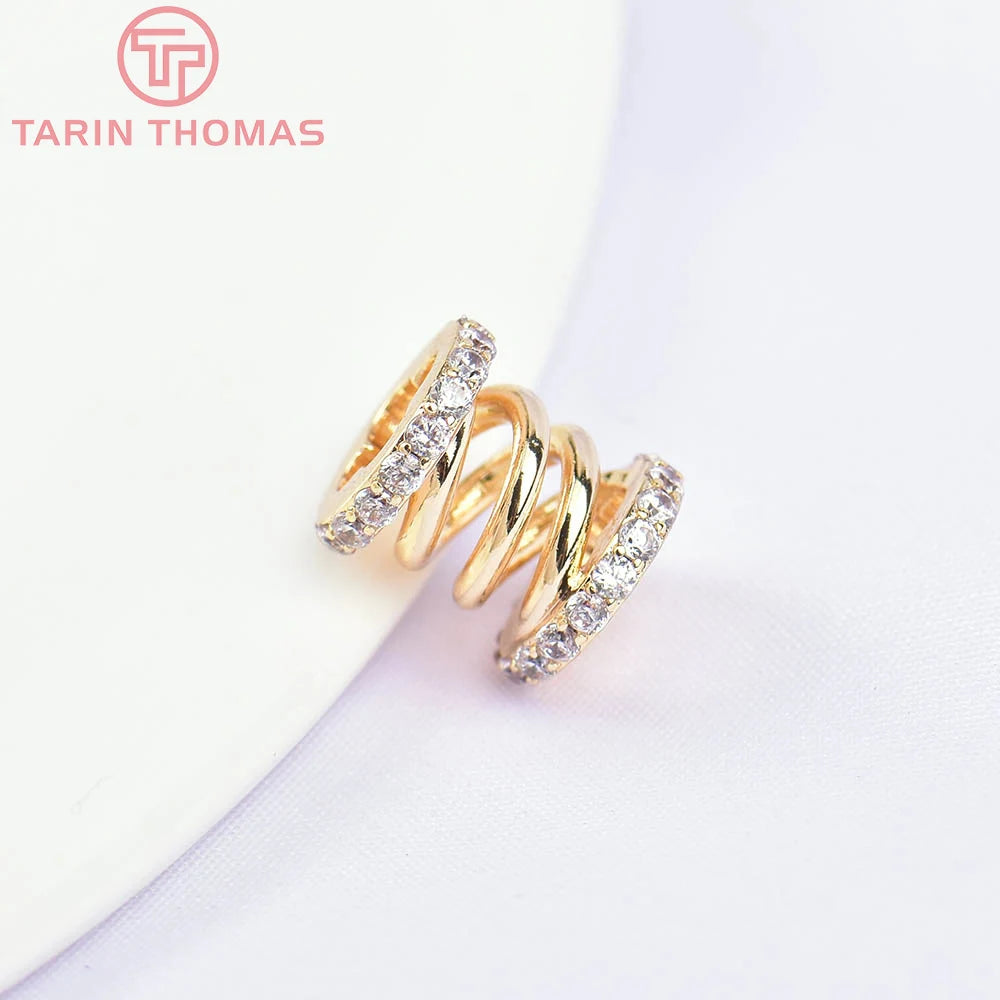 (5682)2PCS 8.7x9MM 24K Gold Color Brass with Zircon Spring Shape Spacer Beads Bracelet Beads High Quality Jewelry Accessories