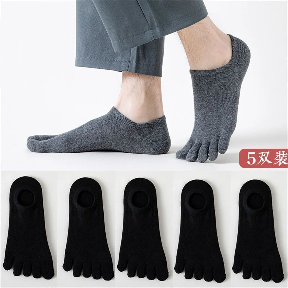 5 Pairs Five Fingers Socks Men White Breathable Short Ankle Toe Socks Sports Running Solid Color Black Gray Male Sox