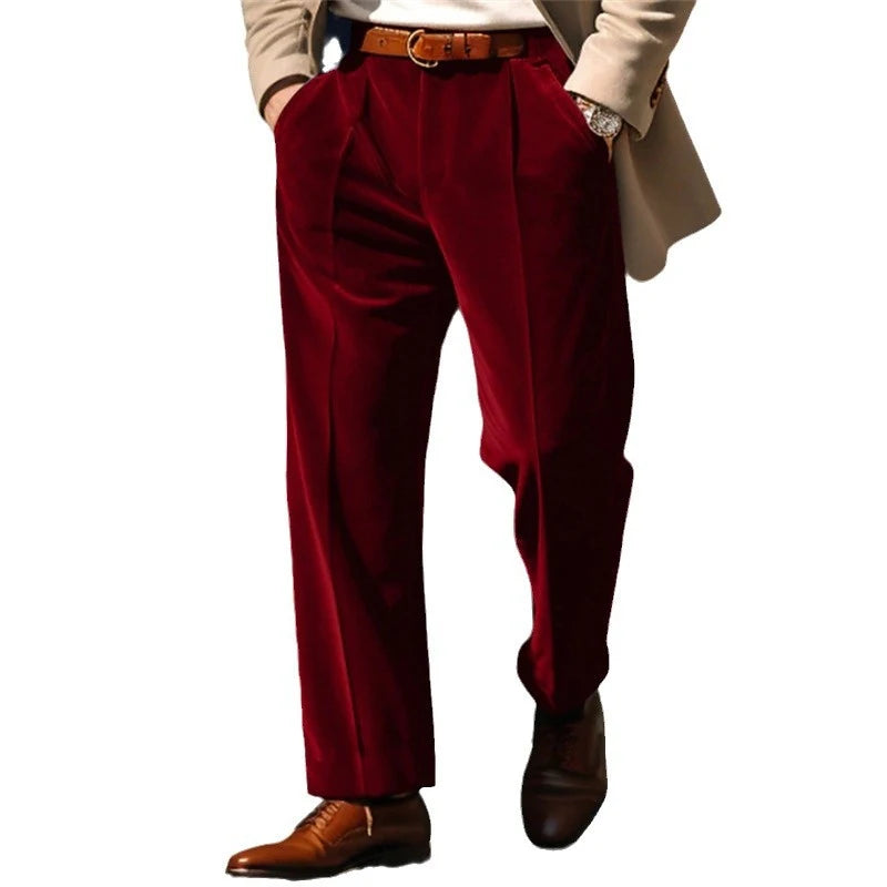 Leisure Solid Color Velvet Trousers Mens New Casual Loose Straight Pants 2025 Spring Fall Fashion Suit Pants For Men Streetwear