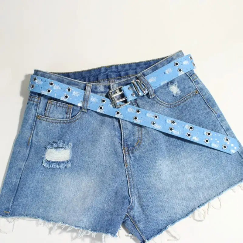 New Luxury Punk Belt Blue Denim Girdle HipHop Star Hollowed Pin Buckle Waistband For Men Women Fashion Accessories