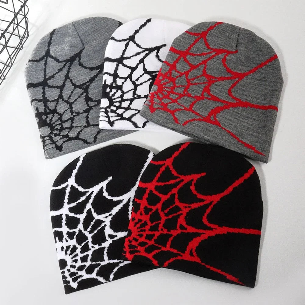 1Pc Y2K Knitted Hat Spider Web Jacquard Hat Four Seasons Warm Hat Skullies Hat For Men Women Outdoor Sports Fashion Hat