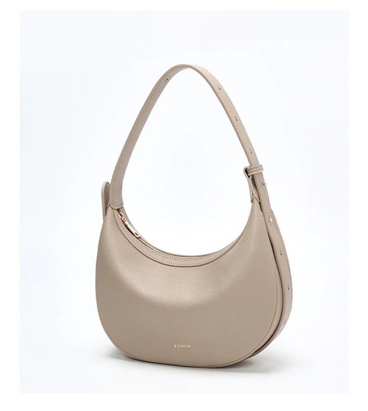 FOXER Brand PU Leather Women's Shoulder Bag Fashion Female Underarm Hobo Bag Crescent Half-moon Bag Travel Small Crossbody Bag