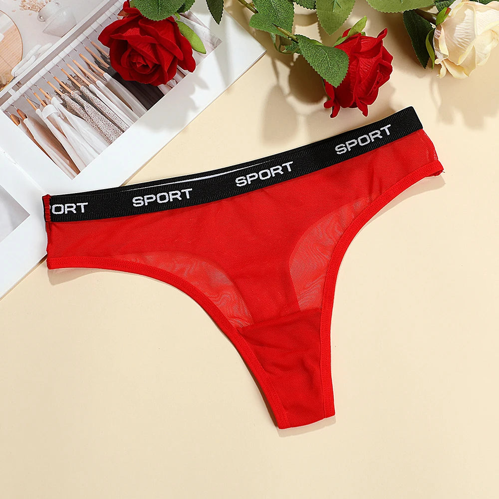Sexy Mesh Transparent Thongs for Women Low-Rise Fashion Sporty Style String Lingerie Seamless Briefs Ladies Underwear Women's un
