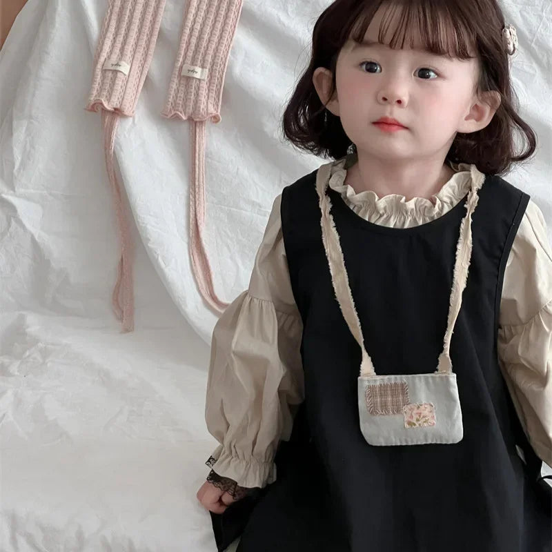 4768 Children Dress Set Spring Autumn New Retro Girl's Dress Lace Skirt 2-piece Set