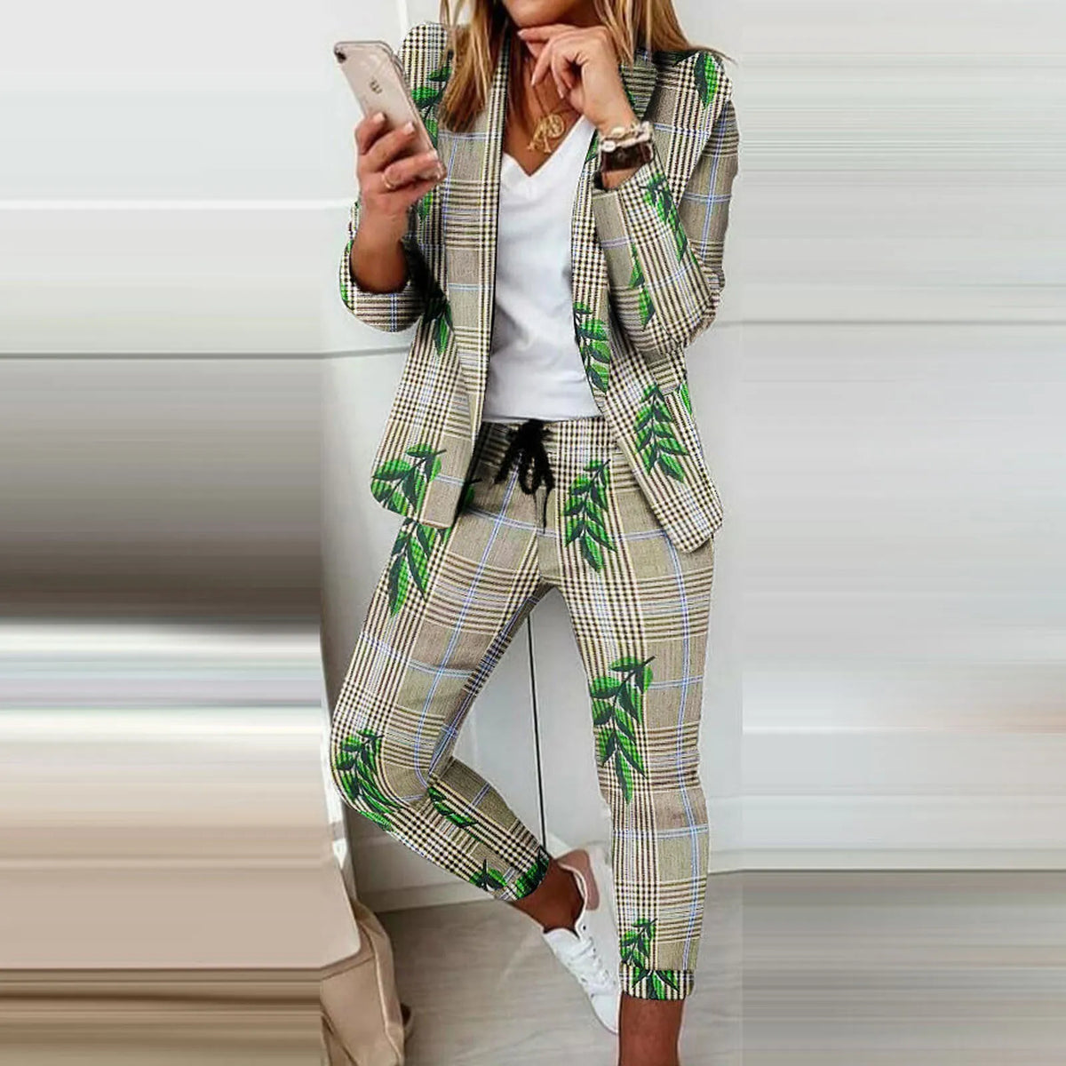 Traje de oficina formal de dos piezas para mujer 2026, conjunto de blazer y pantalón ajustado con bolsillo, solapa, conjuntos de oficina para mujer, chándal de 2 piezas