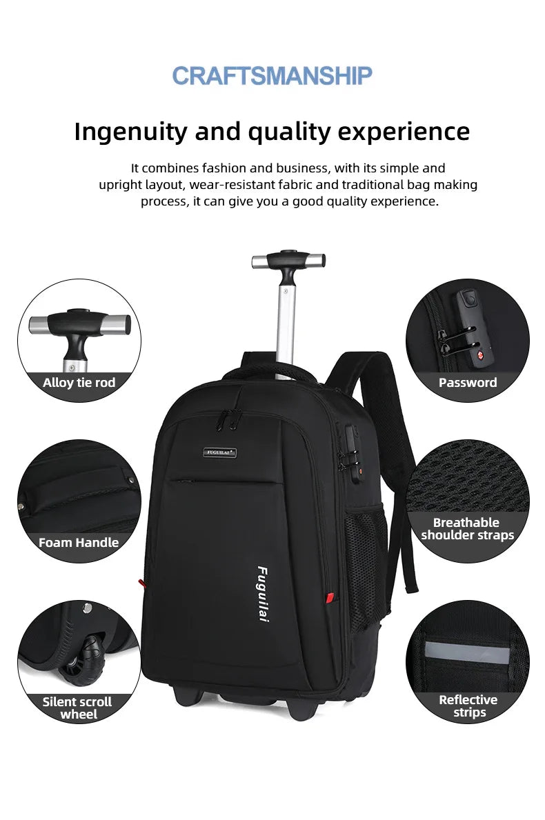 Men Trolley Backpack Rolling Luggage Travel Backpacks Trolley Bag with wheels Business Wheeled Backpack Cabin Carry on Luggage