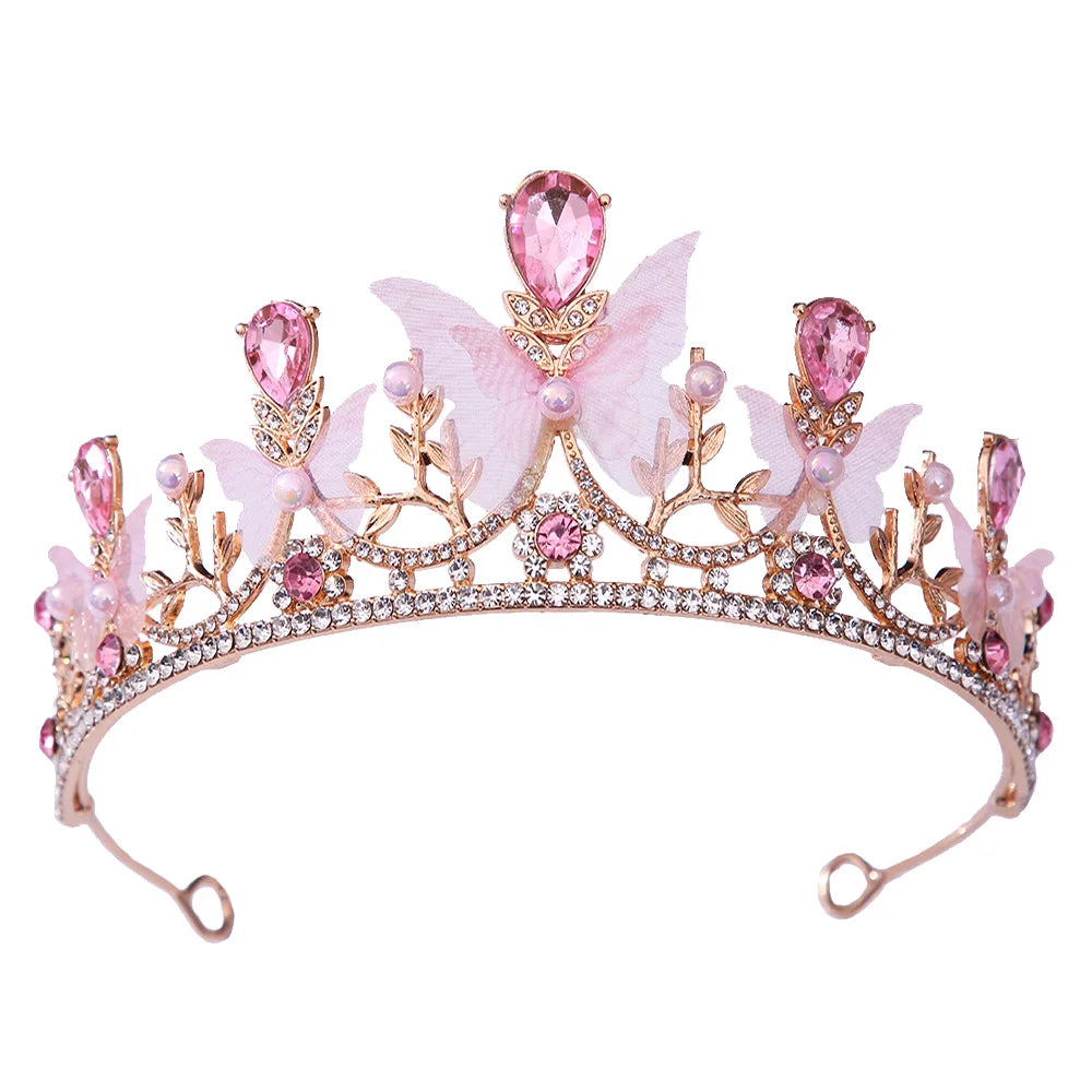 KMVEXO Süße Schmetterlingskronen Ozean-Stil Kostüm Kristall-Tiaras für Frauen Mädchen Prinzessin Geburtstagsparty Strand Haarschmuck