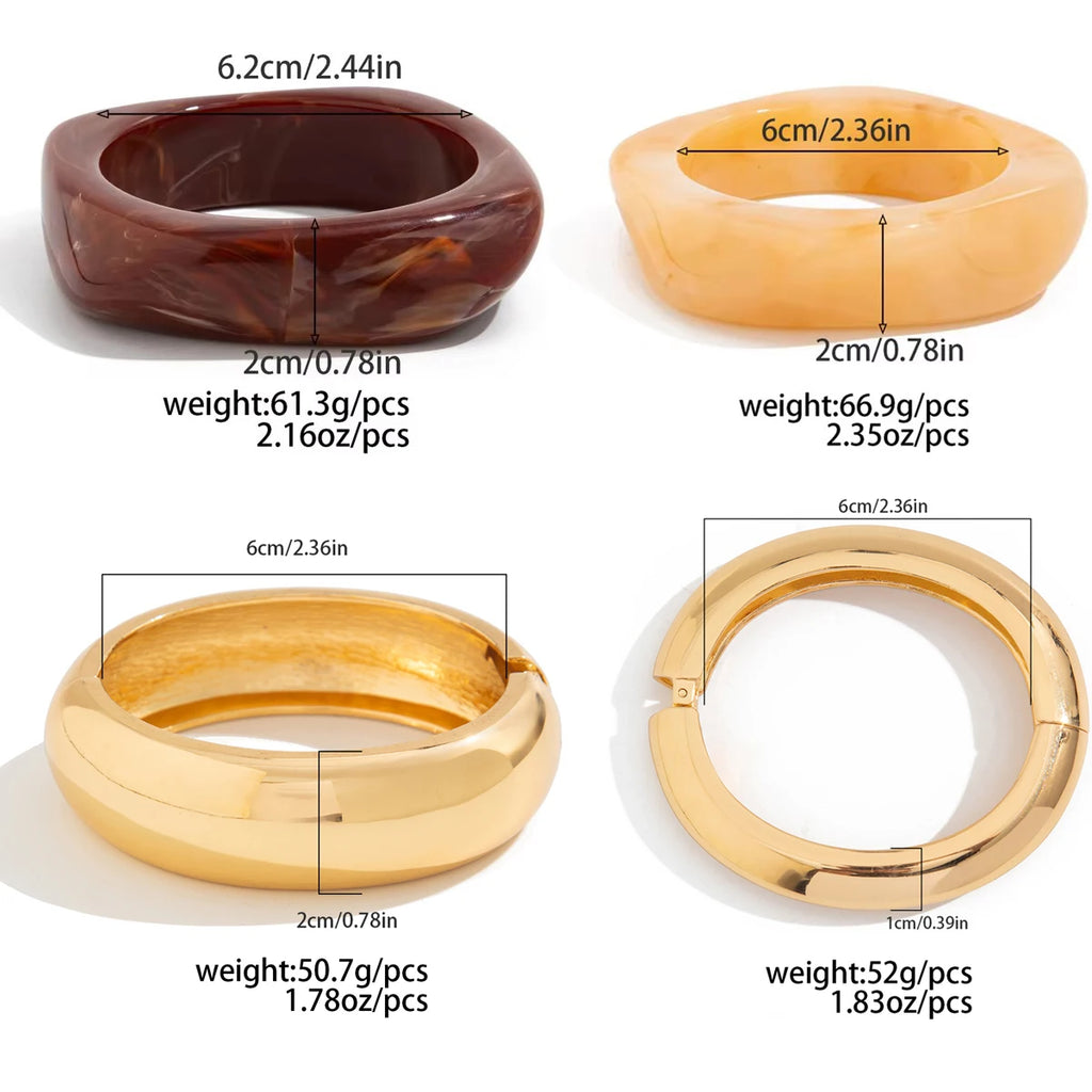 SHIXIN Vintage Brown Coffee Acrylic Resin Chunky Bangle Bracelet for Women Punk Metal Irregular Spring Open Bangle Men Jewelry