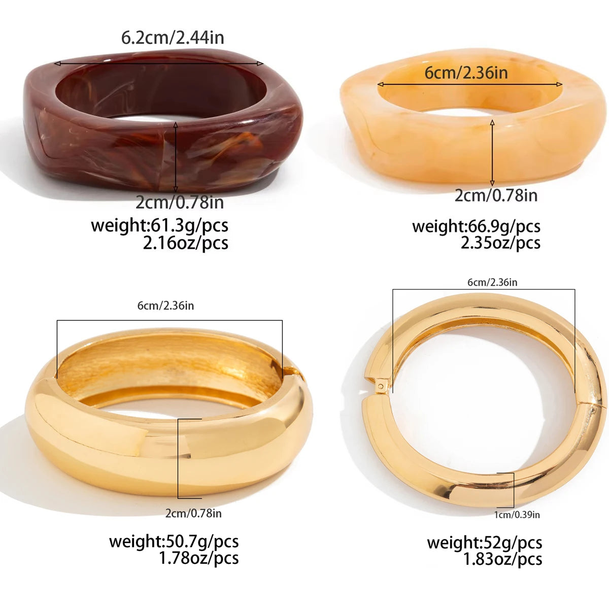 SHIXIN Vintage Brown Coffee Acrylic Resin Chunky Bangle Bracelet for Women Punk Metal Irregular Spring Open Bangle Men Jewelry