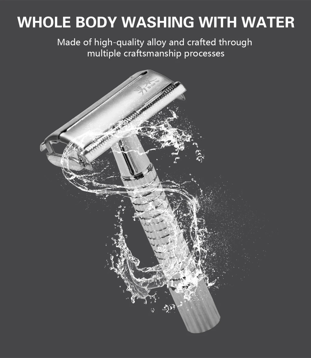 Barber Men's Traditional Double Edge Chrome Shaving Safety Razor for Male Premium Metal Manual Shavers