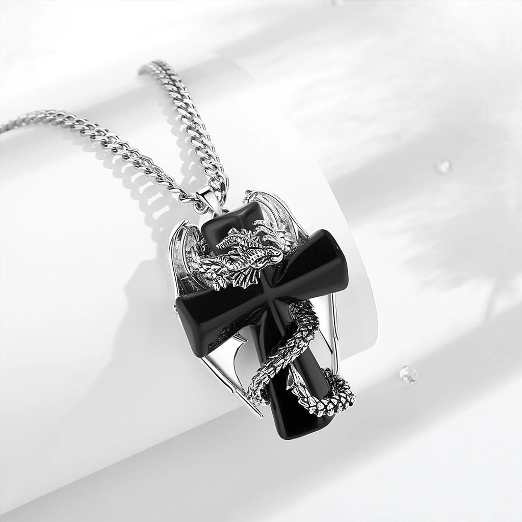 Eudora Drachen Zwirnkreuz Obsidian Halskette Punk Natürlicher Heilstein Kristall Anhänger Spiritueller Schmuck Meditation Feines Geschenk