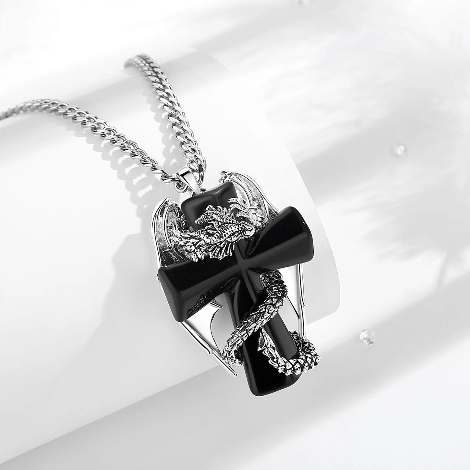 Eudora Drachen Zwirnkreuz Obsidian Halskette Punk Natürlicher Heilstein Kristall Anhänger Spiritueller Schmuck Meditation Feines Geschenk
