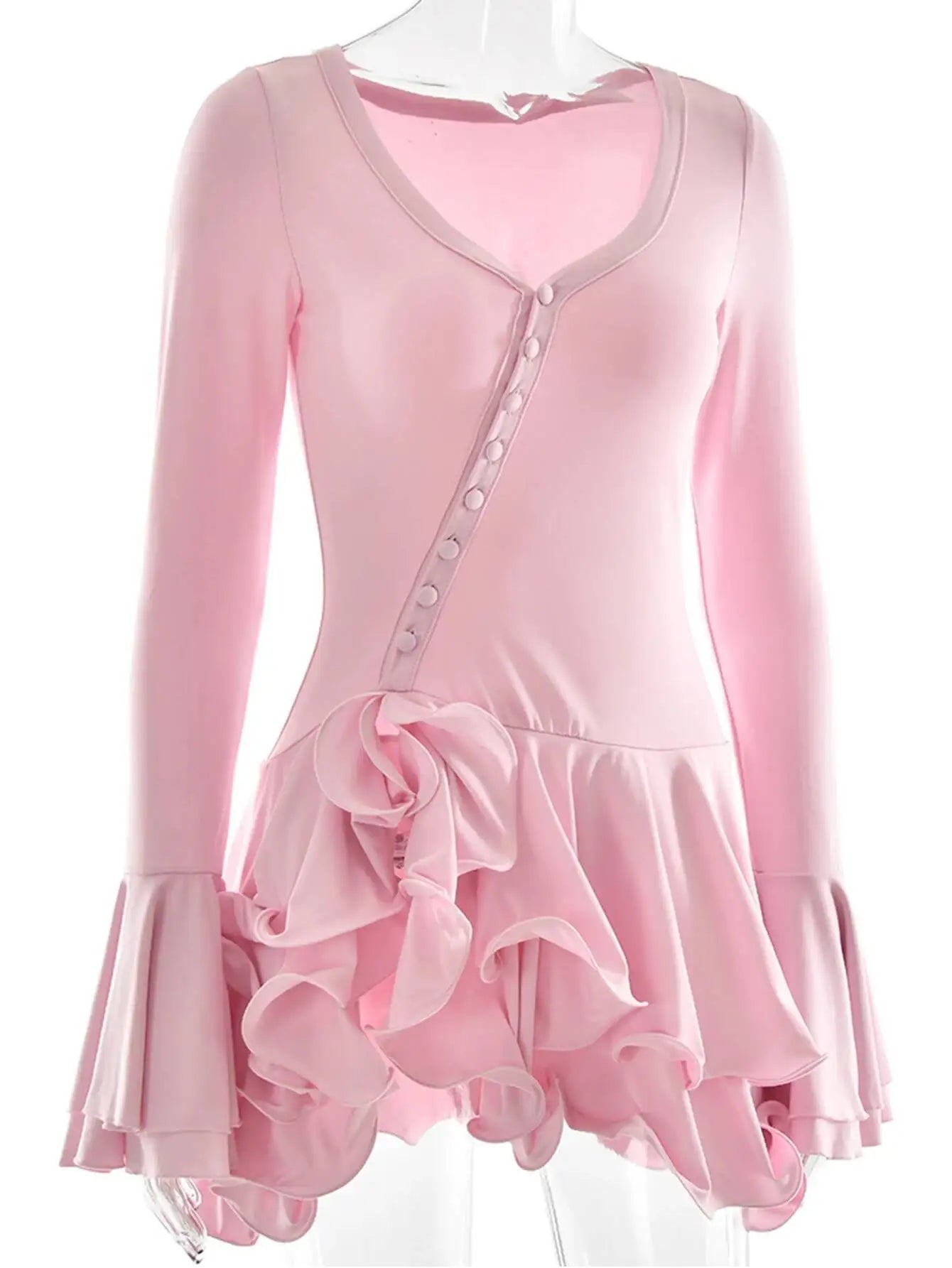 Sexy pink black ruffles mini summer dress women white club birthday party dress woman long sleeve prom evening dresses vestidos
