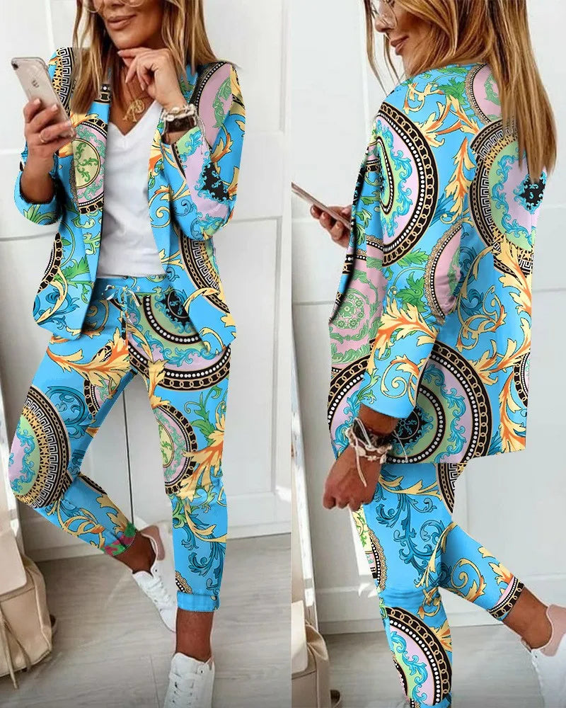 Traje de oficina formal de dos piezas para mujer 2026, conjunto de blazer y pantalón ajustado con bolsillo, solapa, conjuntos de oficina para mujer, chándal de 2 piezas