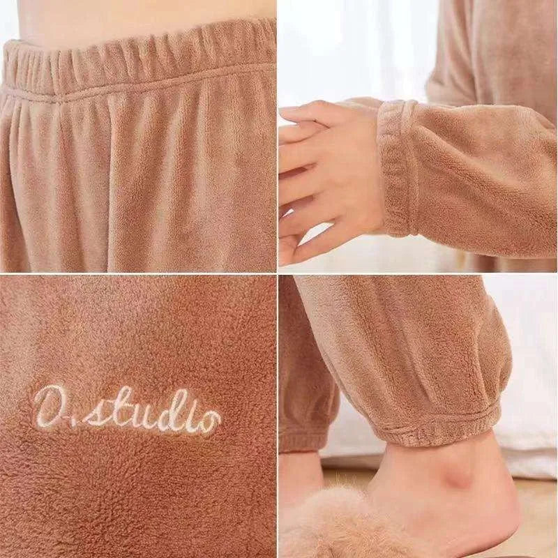 Womens Coral Velvet Pajama Set Thick Warm Autumn Winter Maternity Sleepwear Soft Loungewear Homewear Gift for New Moms