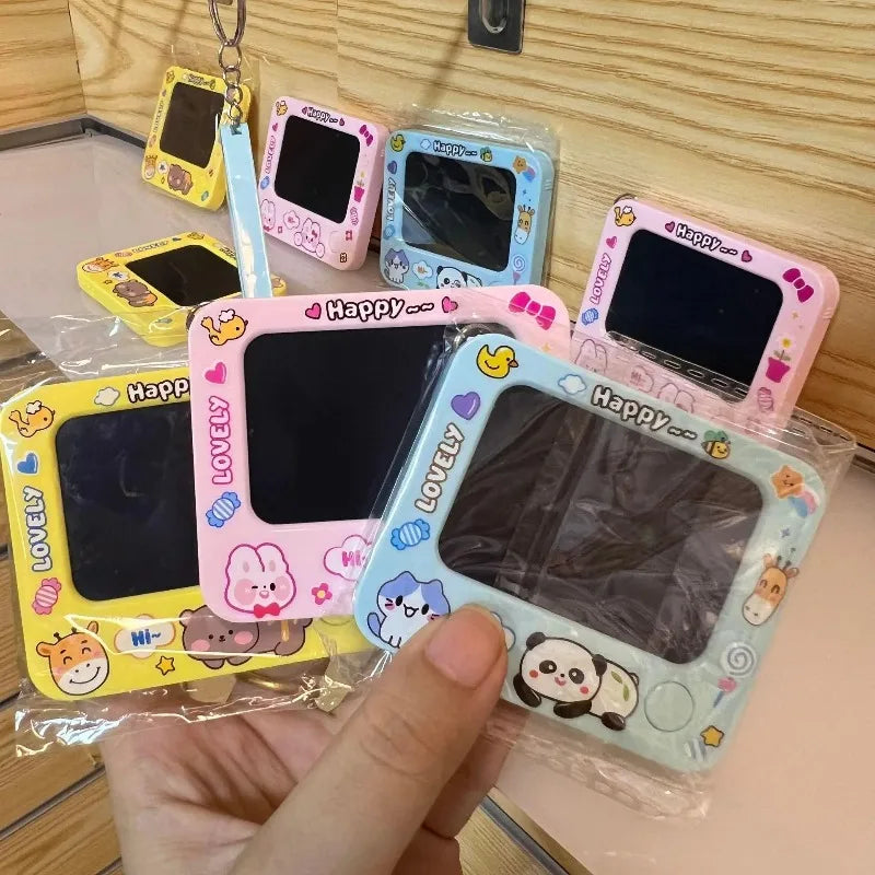 Mini Graffiti Board Keychain Creative Cartoon Cute One-Click Clearing DIY Painting Key Chain Kids Students Christmas Gifts