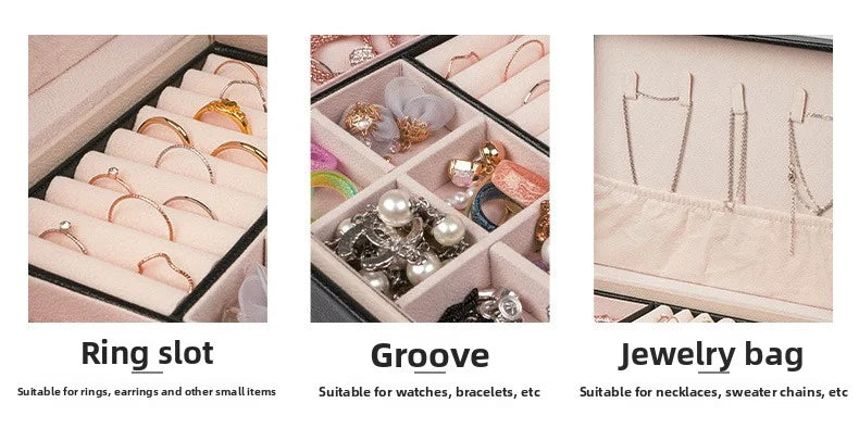 VANSIHO Großvolumige, umweltfreundliche PU-Leder-Schmuckschatulle mit doppelter Schicht und tragbare Aufbewahrungsbox für Make-up-Accessoires für Damen
