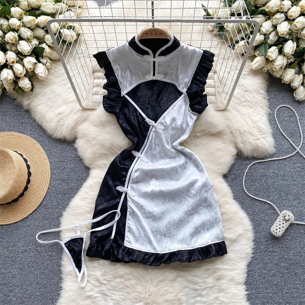 Sexy Cute Sweet Lace Backless Jumpsuit Women Slim Fit Bodysuit Girl Strap Bow knot Cosplay Hot Sweet Bow Ribbon Lingerie Dress