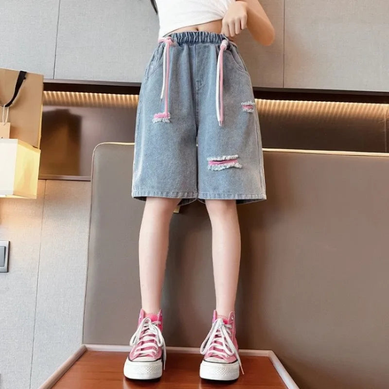 Kids' Lightweight Denim Shorts 2026 Summer Trendy Casual Outdoor Shorts for Girls Breathable Stretchy Streetwear Jeans