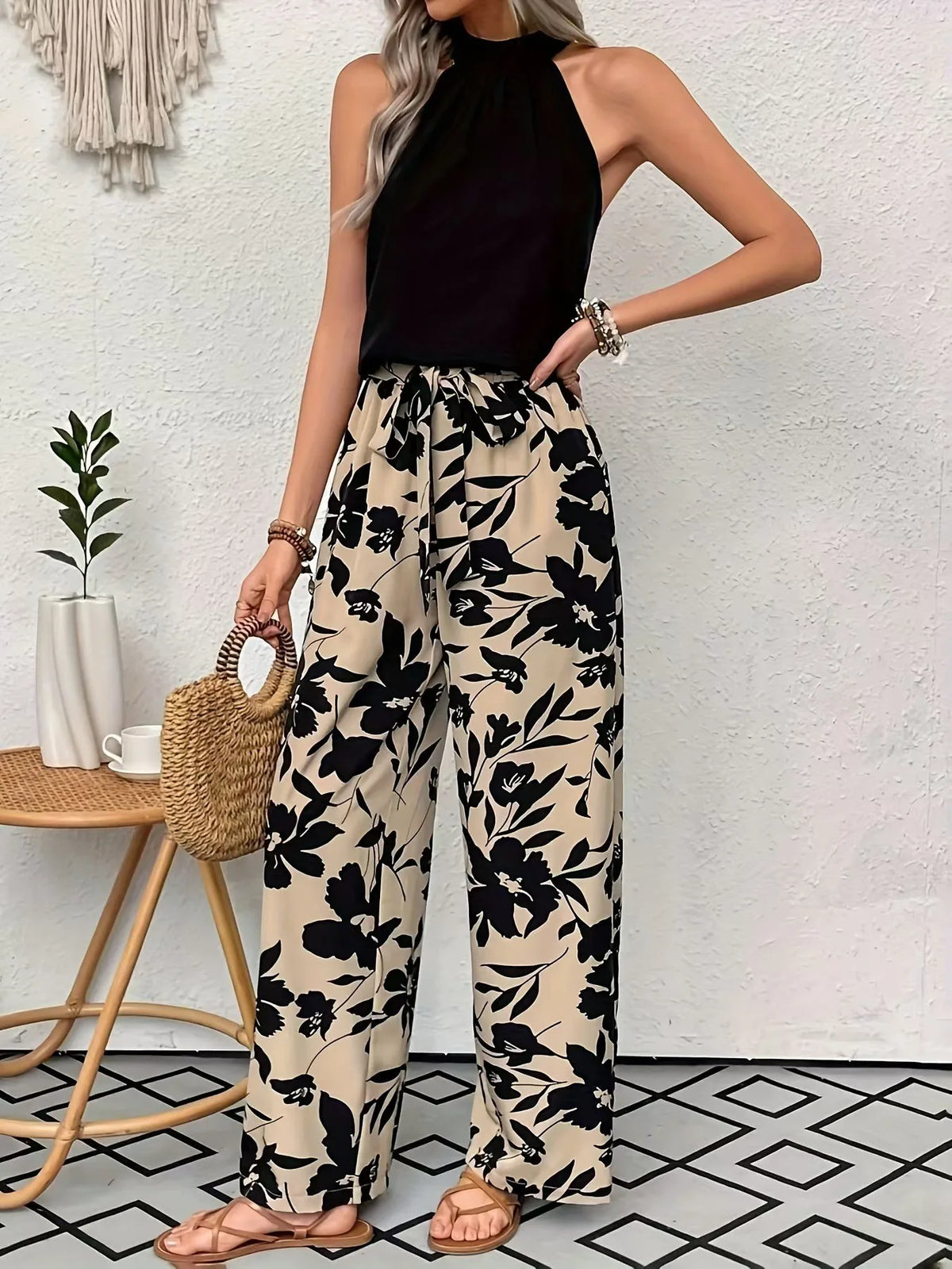 Women's Printed Wide Leg Pants Casual Elastic Waist Long Trousers Comfortable Fashion plus Size Women's Clothing