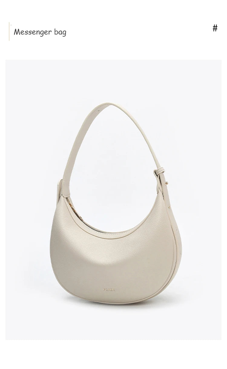 FOXER Brand PU Leather Women's Shoulder Bag Fashion Female Underarm Hobo Bag Crescent Half-moon Bag Travel Small Crossbody Bag