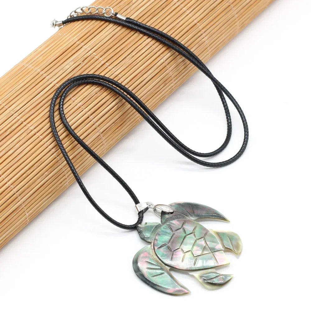 Natural Sea Turtle Shape Black Shell Necklace Pendants Charms Jewelry for Women Party Gift Size 50x48mm Length 55cm