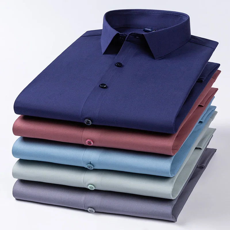 New Stretch Anti-Wrinkle Mens Shirts Long Sleeve Dress Shirt For Slim Fit Bamboo Fiber Business Blouse Social White Shirt Formal
