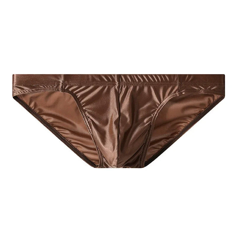 Men's 3-Piece Satin-Like Underwear Set， Silky Smooth Briefs, Multi-Color (Brown/Ivory/Beige) Comfort-Fit Underwear