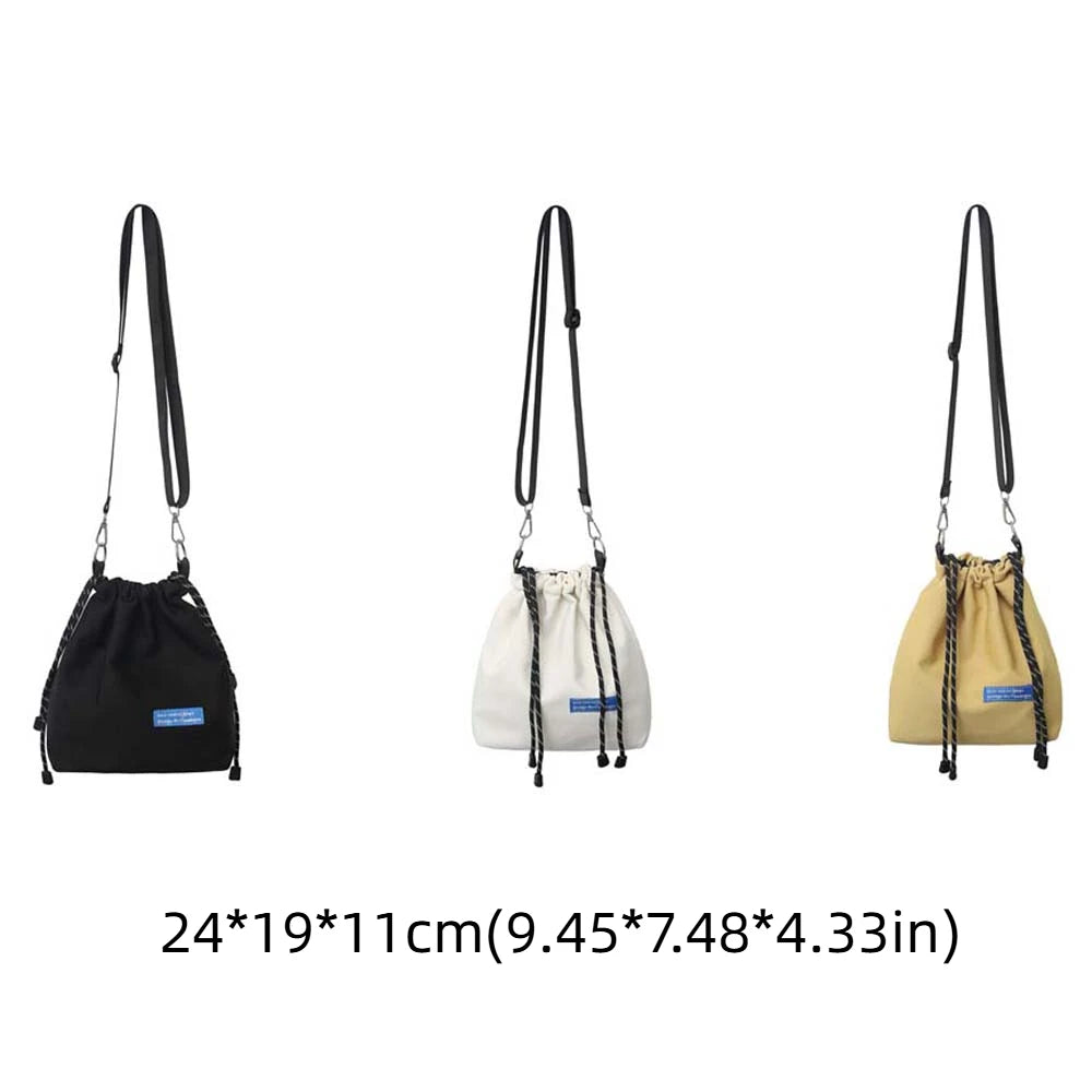 INS Nylon Drawstring Bucket Bag Casual Adjustable Korean Style Shoulder Bag Portable Black/White/Yellow Men Crossbody Bag Travel