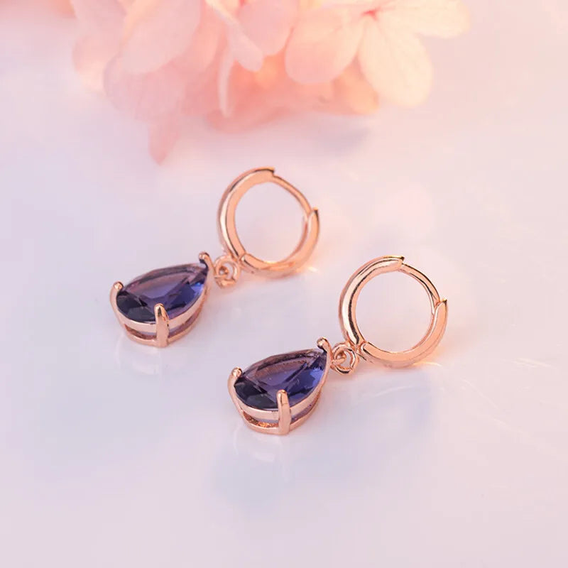WOSIKATE Vintage Water Drop Shape Amethyst Earrings For Women 925 Sterling Silver Rose Gold Plated Drop Earrings Fashion Jewelry