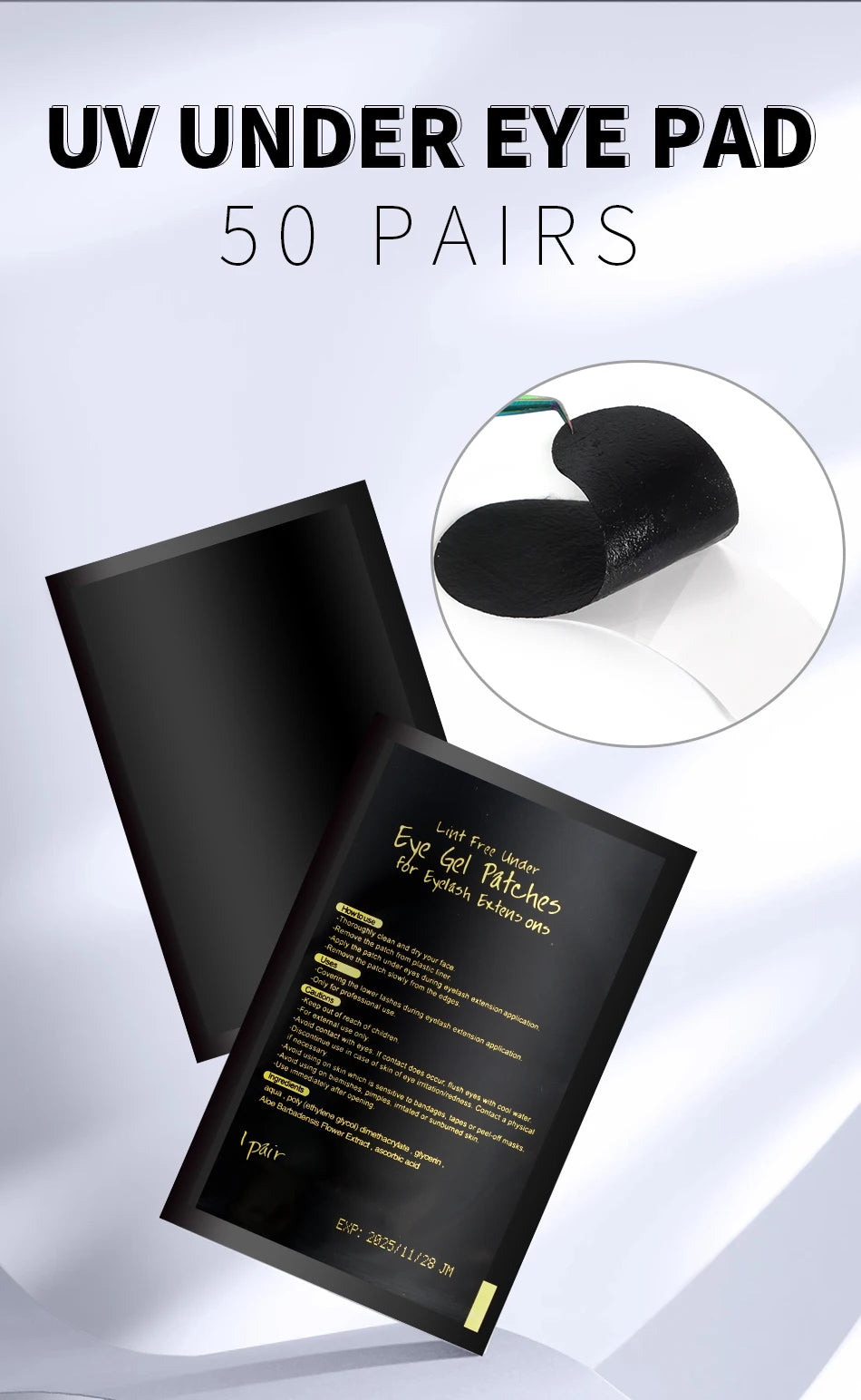 50 Paar fusselfreie Unter-Augen-Gel-Pads, feuchtigkeitsspendende Augen-Papier-Patches, Wimpernverlängerung, Augen-Spitzen-Aufkleber-Wraps, UV-Pads, Make-up-Werkzeug