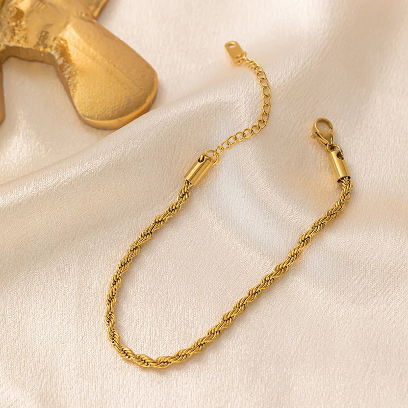 316L Stainless Steel Gold Color Chain Necklace Bracelets For Women Girl Fashion Non-fading Lady Jewelry Set Accessories