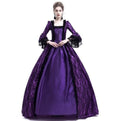 Medieval Victorian Court Lace Patchwork Gothic Dress Halloween Witch Cosplay Party Costume Square Neck Flare Sleeve Maxi