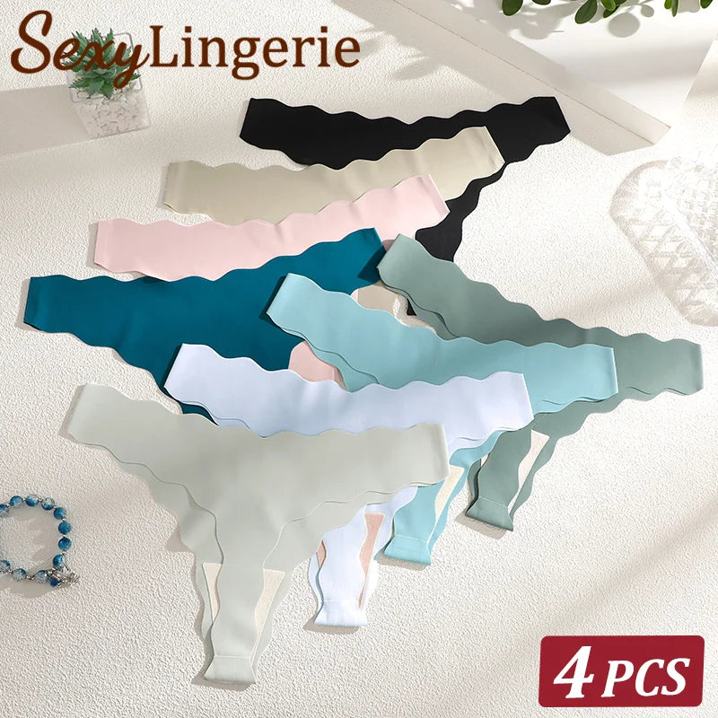 4PCS Women Seamless Wavy Design Panties Ultra-thin Panties Women Ice Silk Underwear Sexy Panty Low Waist G-string Female Solid